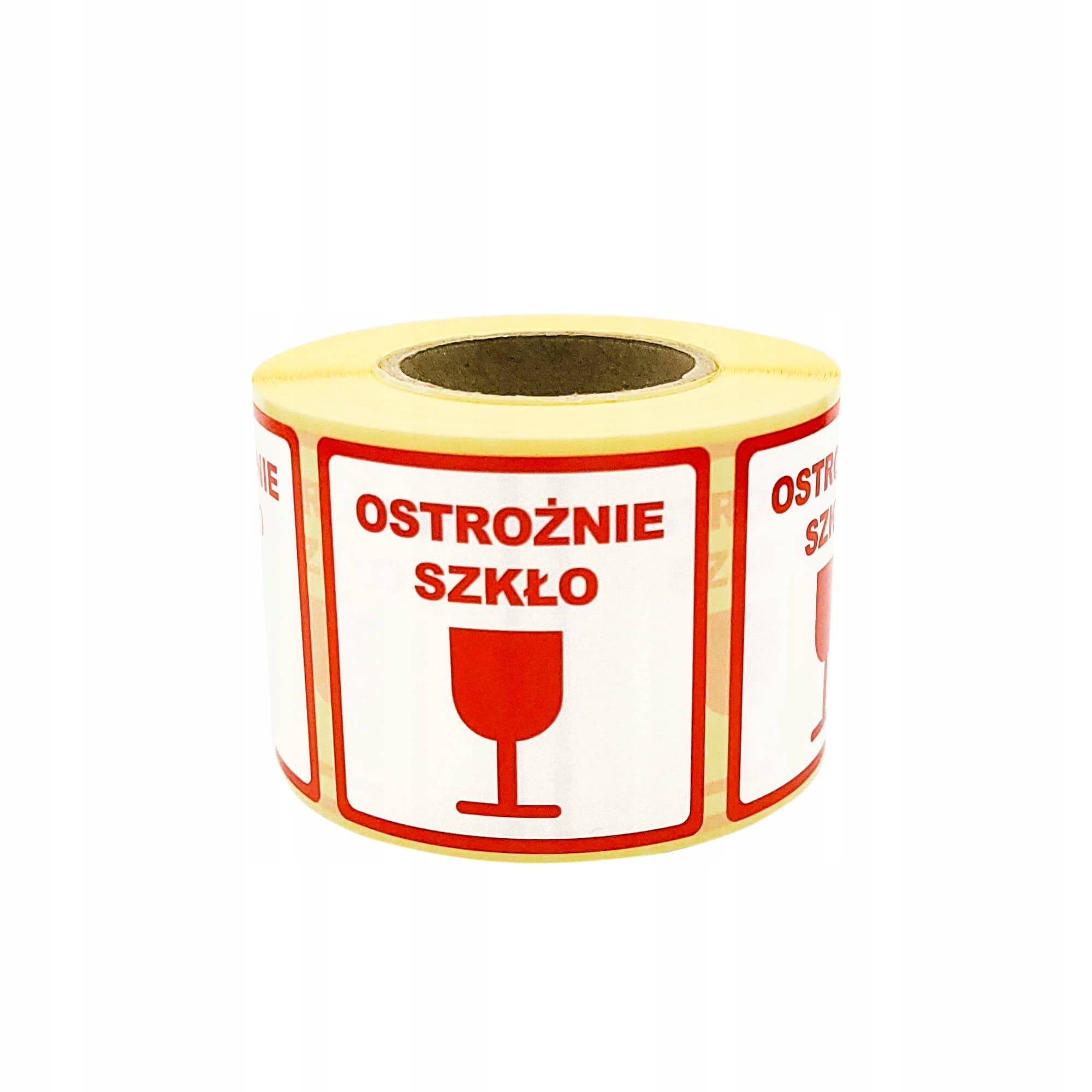 Etykiety ostrzegawcze naklejki na paczki OSTROŻNIE SZKŁO 50x50 500szt