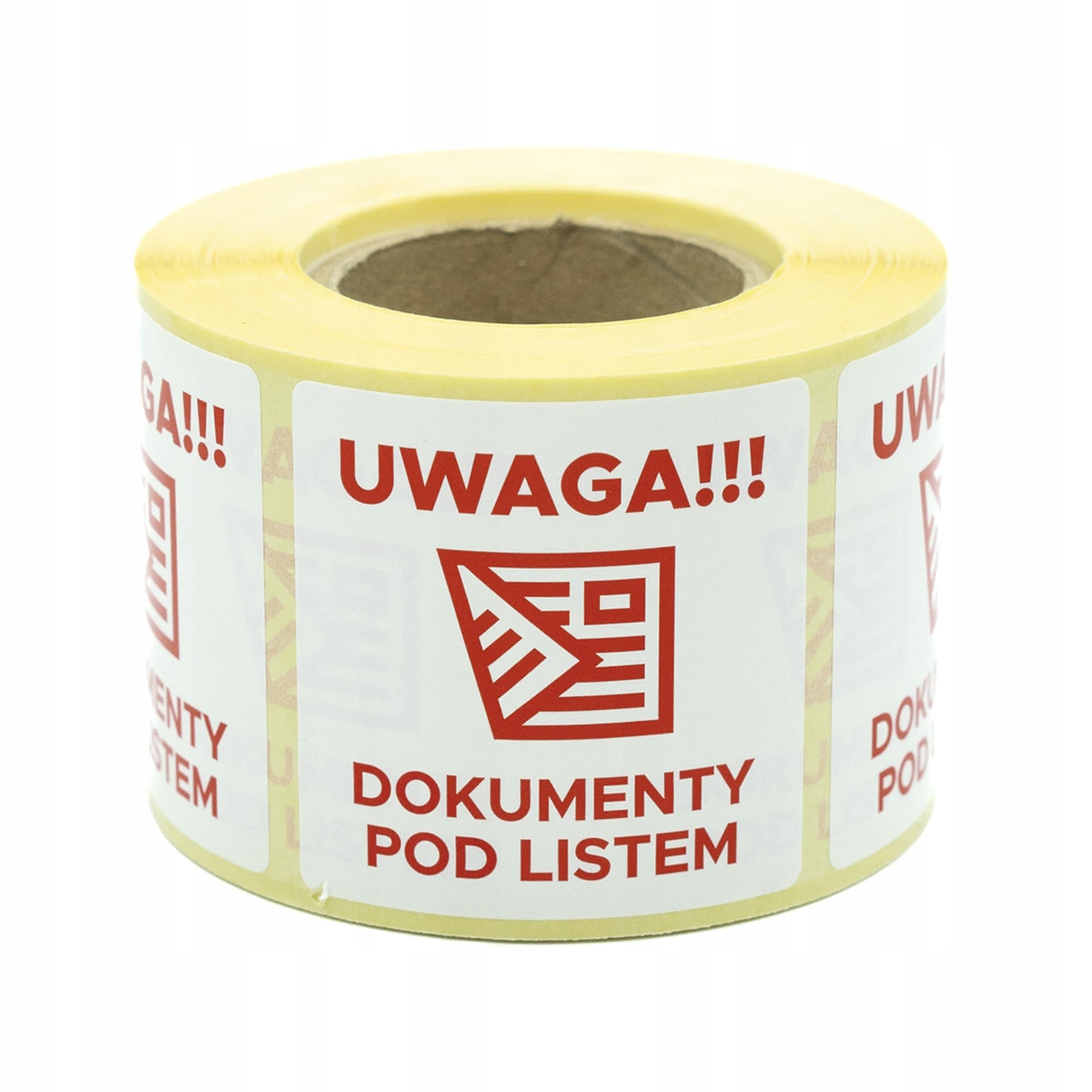 Etykiety ostrzegawcze na paczki Uwaga! Dokumenty pod listem 50x50 mm 500szt
