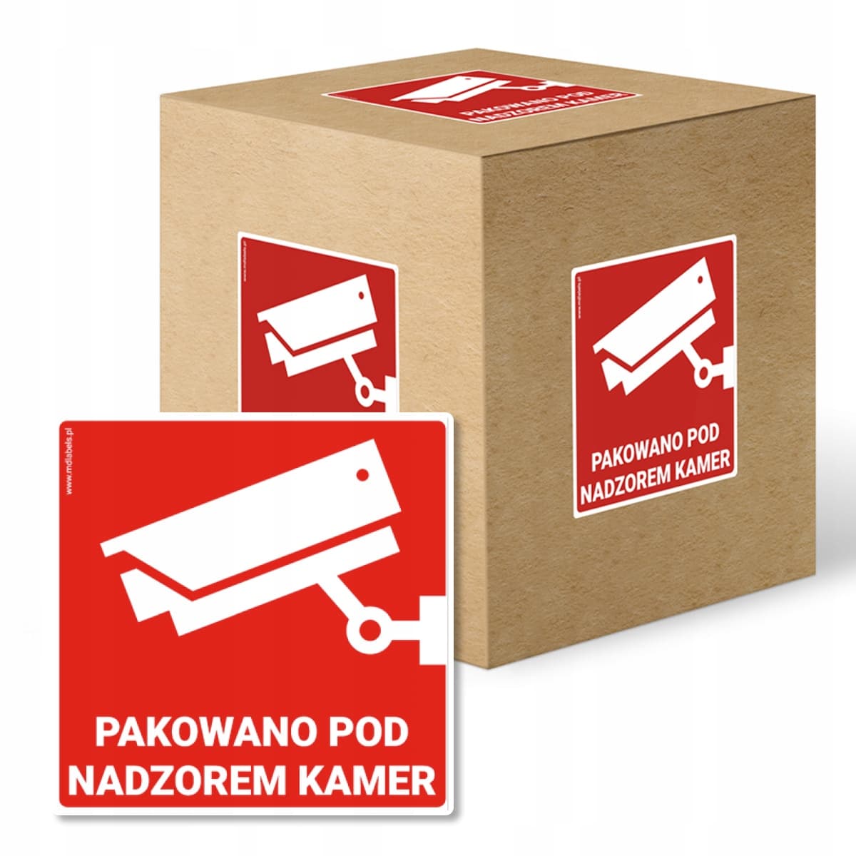 Nalepki naklejki- Pakowano pod nadzorem kamer 70x70 mm