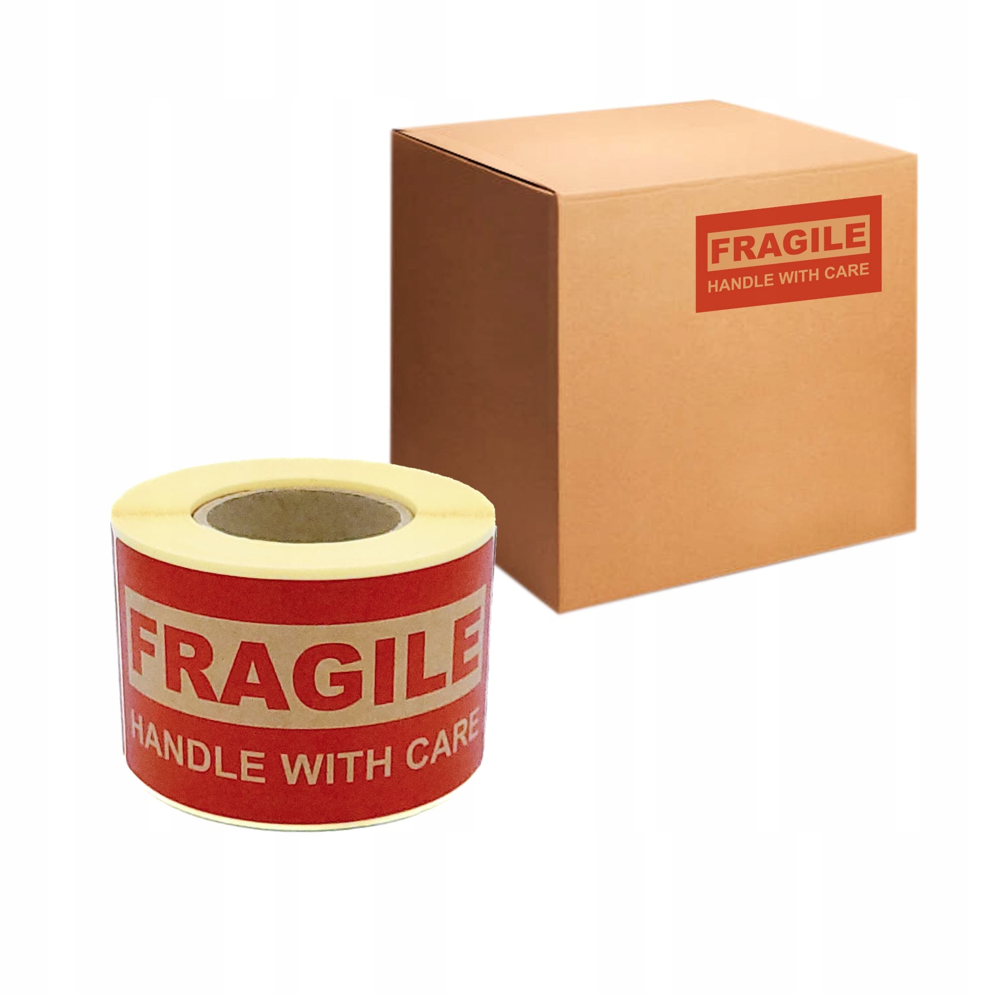 Etykiety na paczki kraftowe 50x100mm - 200 szt- FRAGILE- handle with care