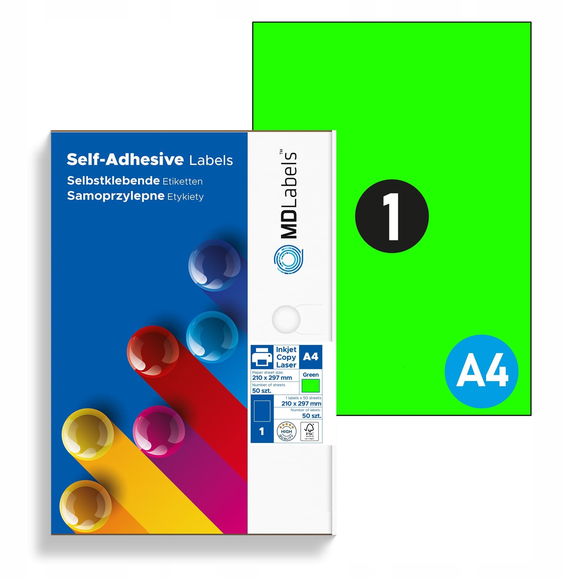 Papier samoprzylepny do drukarki do naklejek A4 fluo neon 50ark zielony
