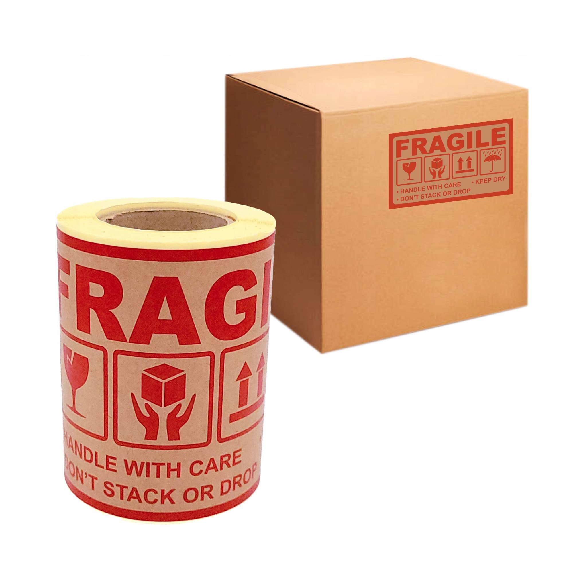 Etykiety na paczki kraftowe 150x90mm - 100 szt- FRAGILE- handle with care