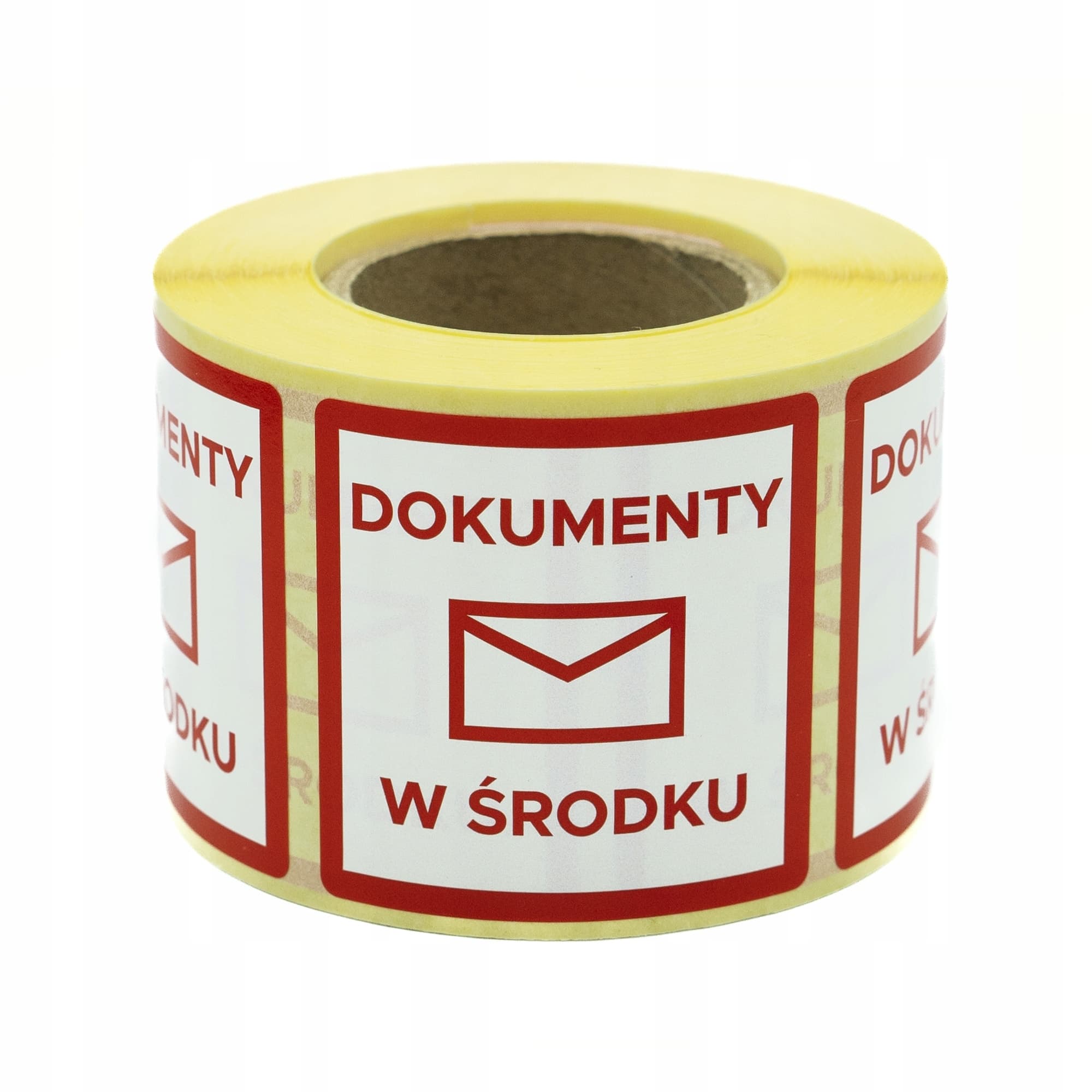 Etykiety naklejki na paczki na karton DOKUMENTY W ŚRODKU 50x50 mm 500szt