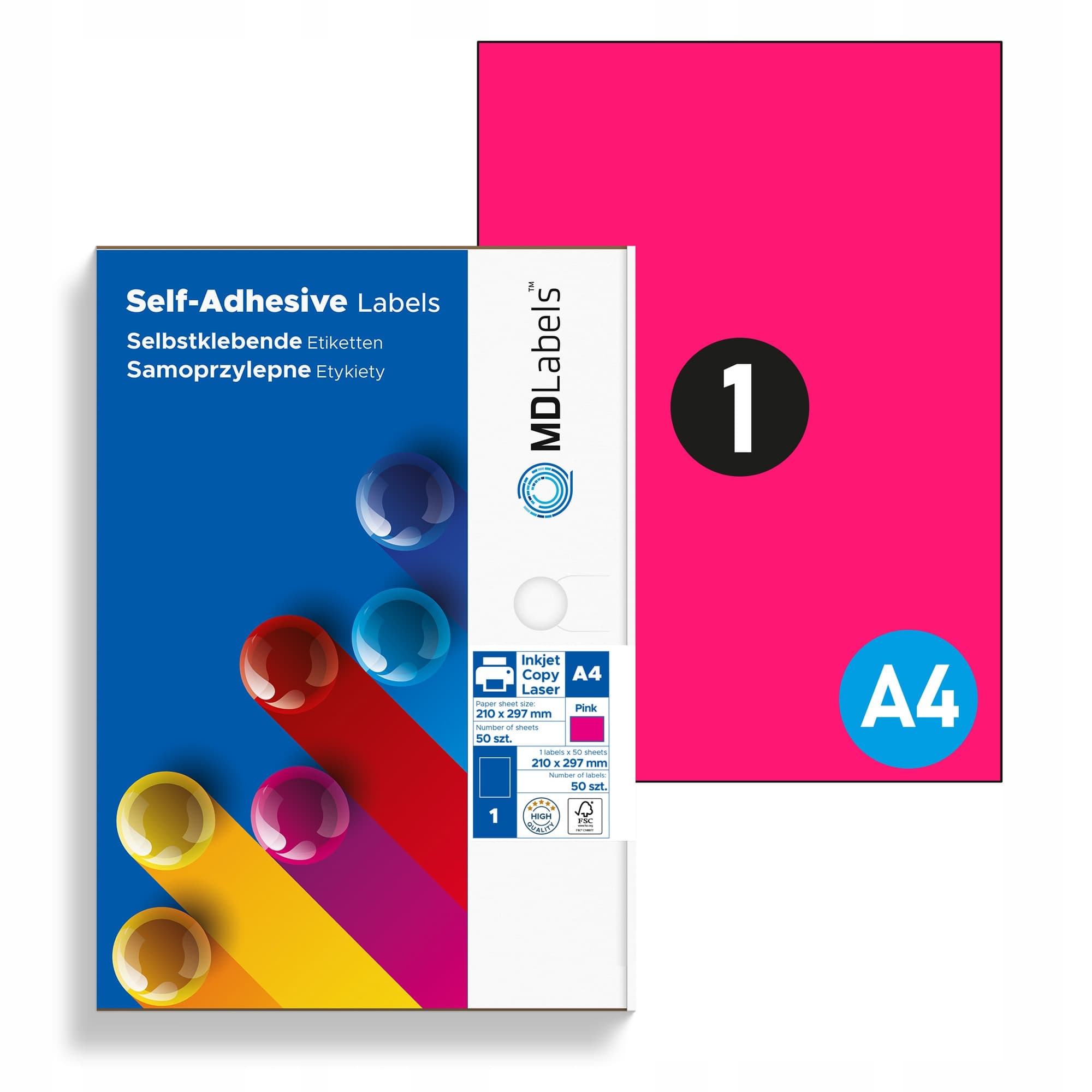 Papier samoprzylepny do drukarki do naklejek A4 fluo neon 50ark różowy