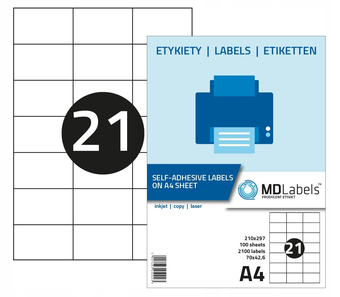 Etykiety arkusze a4 samoprzylepne 70x42,6 100 ark